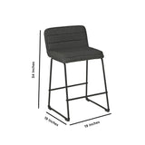 Benzara Channel Stitched Low Back Fabric Barstool with Sled Base, Set of 2, Gray BM226193 Gray Metal and Fabric BM226193