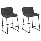 Benzara Channel Stitched Low Back Fabric Barstool with Sled Base, Set of 2, Gray BM226193 Gray Metal and Fabric BM226193