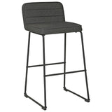 Benzara 40 Inch Channel Stitched Low Fabric Barstool with Sled Base, Set of 2, Gray BM226194 Gray Metal and Fabric BM226194
