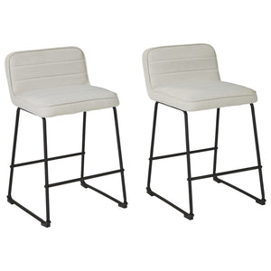 Benzara Channel Stitched Low Back Fabric Barstool with Sled Base, Set of 2, White BM226195 White Metal and Fabric BM226195