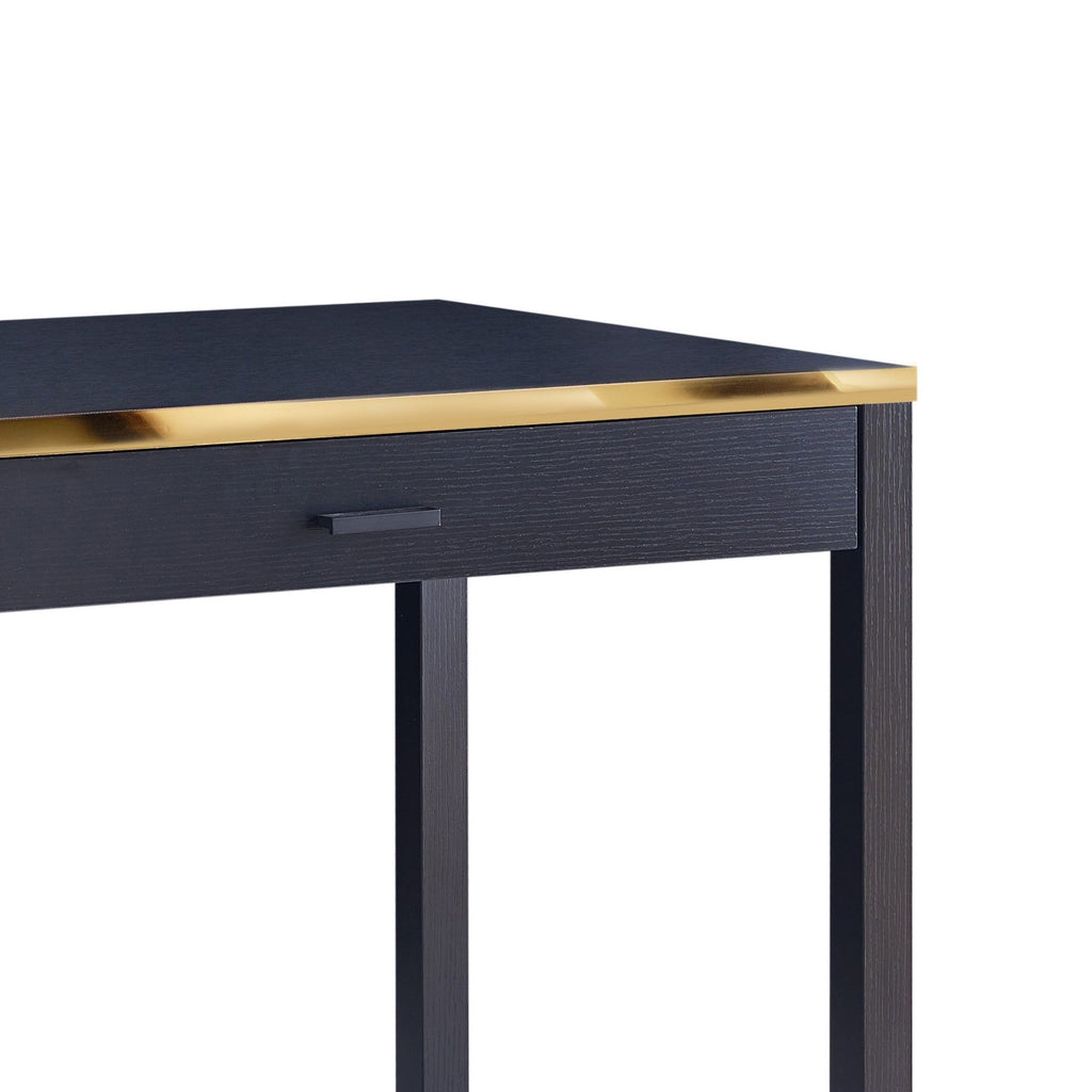 Dark Wood & Gold Double Drawer Desk