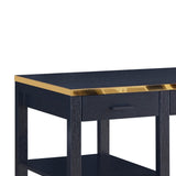 Benzara 2 Drawer Rectangular Desk with 2 Open Shelves, Black and Gold BM226198 Black, Gold Solid Wood, MDF, Metal BM226198