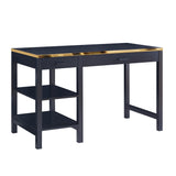 2 Drawer Rectangular Desk with 2 Open Shelves, Black and Gold