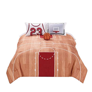 Benzara 3 Piece Polyester Twin Comforter Set with Basketball Court Print, Multicolor BM226205 Multicolor Fabric BM226205