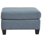 Benzara Fabric Upholstered Contemporary Ottoman with Block Feet, Blue BM226441 Blue Solid Wood, Fabric BM226441