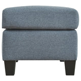 Benzara Fabric Upholstered Contemporary Ottoman with Block Feet, Blue BM226441 Blue Solid Wood, Fabric BM226441