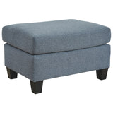 Benzara Fabric Upholstered Contemporary Ottoman with Block Feet, Blue BM226441 Blue Solid Wood, Fabric BM226441