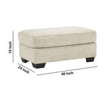 Benzara Textured Fabric Upholstered Ottoman with Welt Trim Details, Beige BM226444 Beige Solid Wood, Fabric BM226444