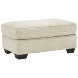 Benzara Textured Fabric Upholstered Ottoman with Welt Trim Details, Beige BM226444 Beige Solid Wood, Fabric BM226444