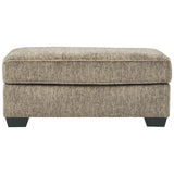 Benzara Textured Fabric Upholstered Ottoman with Welt Trim Details, Brown BM226451 Brown Solid Wood, Fabric BM226451