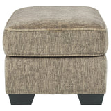 Benzara Textured Fabric Upholstered Ottoman with Welt Trim Details, Brown BM226451 Brown Solid Wood, Fabric BM226451