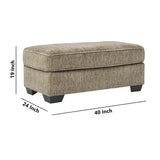 Benzara Textured Fabric Upholstered Ottoman with Welt Trim Details, Brown BM226451 Brown Solid Wood, Fabric BM226451