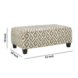 Benzara Geometric Fabric Upholstered Ottoman with Welt Trim Details,Brown and White BM226455 Brown, White Solid Wood, Fabric BM226455