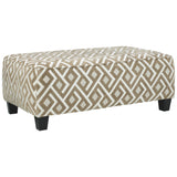 Geometric Fabric Upholstered Ottoman with Welt Trim Details,Brown and White