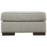 Benzara Fabric Upholstered Square Oversized Accent Ottoman with Block Feet, Blue BM226457 Gray Solid Wood, Fabric BM226457