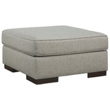 Benzara Fabric Upholstered Square Oversized Accent Ottoman with Block Feet, Blue BM226457 Gray Solid Wood, Fabric BM226457