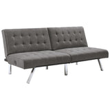 Benzara Fabric Upholstered Flip Flop Armless Sofa with Tufting details, Gray BM226471 Gray Solid Wood, Metal, Fabric BM226471