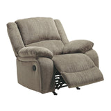 Benzara Fabric Upholstered Rocker Recliner with Pillow Arms, Taupe Brown BM226475 Brown Solid Wood, Metal, Fabric BM226475