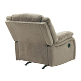 Benzara Fabric Upholstered Rocker Recliner with Pillow Arms, Taupe Brown BM226475 Brown Solid Wood, Metal, Fabric BM226475