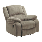 Fabric Upholstered Rocker Recliner with Pillow Arms, Taupe Brown