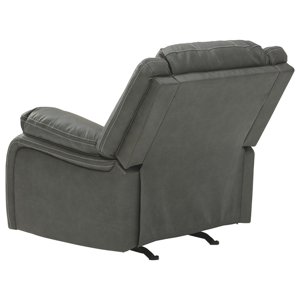 Benzara Faux Leather Upholstered Rocker Recliner with Jumbo Stitching, Gray BM226481 Black Solid Wood, Metal, Faux Leather BM226481