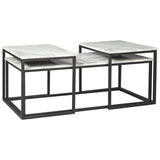 Benzara 3 Piece Metal Frame Occasional Table Set with Marble Top, White and Black BM226510 White and Black Metal and Faux Marble BM226510