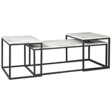 3 Piece Metal Frame Occasional Table Set with Marble Top, White and Black