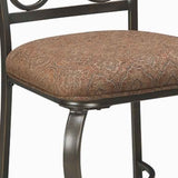 Benzara Scrolled Design Back Metal Side Chair with Curved Legs, Silver and Brown BM226514 Brown and Silver Solid Wood, Metal and Fabric BM226514