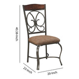 Benzara Scrolled Design Back Metal Side Chair with Curved Legs, Silver and Brown BM226514 Brown and Silver Solid Wood, Metal and Fabric BM226514