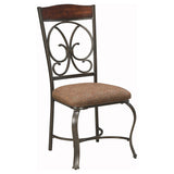 Benzara Scrolled Design Back Metal Side Chair with Curved Legs, Silver and Brown BM226514 Brown and Silver Solid Wood, Metal and Fabric BM226514