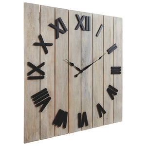 Benzara Square Wall Clock with Panel Wooden Backing, Brown and Black BM226517 Brown and Black Solid Wood BM226517