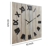 Benzara Square Wall Clock with Panel Wooden Backing, Brown and Black BM226517 Brown and Black Solid Wood BM226517