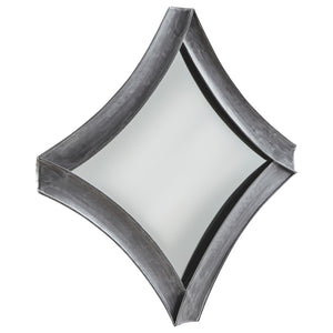 Benzara Metal Frame Accent Mirror with Diamond Ribbon Style, Antique Silver BM226521 Silver Metal and Mirror BM226521