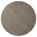 Benzara Round Wooden Top Cocktail Table with Open Geometric Base, Gray and Black BM226526 Gray and Black Metal, Engineered Wood and Veneer BM226526