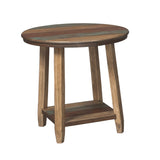 Benzara Rustic Plank Style Round Shape Cocktail and 2 End Tables, Set of 3, Brown BM226527 Brown Solid Wood,Veneer and Engineered Wood BM226527