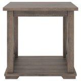 Benzara Wooden Square End Table with Bottom Shelf and Cross Design Sides, Brown BM226540 Brown Solid Wood and Engineered Wood BM226540