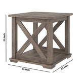 Benzara Wooden Square End Table with Bottom Shelf and Cross Design Sides, Brown BM226540 Brown Solid Wood and Engineered Wood BM226540