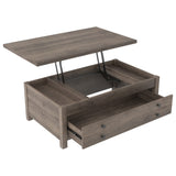 Benzara Wooden Cocktail Table with Reclining Lift Top, Weathered Brown BM226542 Brown Solid Wood, Engineered Wood and Metal BM226542