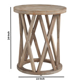 Benzara Wooden Round End Table with Plank Top and X Motif Base, Light Brown BM226556 Brown Solid wood BM226556