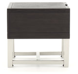 Benzara 1 Drawer Wooden End Table with Metal Legs and USB Plug In, Black BM226560 Black Solid wood, Metal, Veneer, Engineered wood BM226560