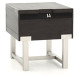 Benzara 1 Drawer Wooden End Table with Metal Legs and USB Plug In, Black BM226560 Black Solid wood, Metal, Veneer, Engineered wood BM226560