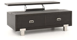 Benzara 2 Drawer Wooden Rectangular Lift Top Cocktail Table with Metal Feet, Black BM226561 Black Solid wood, Metal BM226561