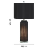 Benzara Hand Carved Glass Body Table Lamp with Fabric Drum Shade, Set of 2, Black BM226585 Black Glass, Metal and Fabric BM226585