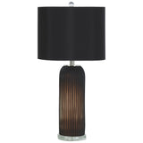 Benzara Hand Carved Glass Body Table Lamp with Fabric Drum Shade, Set of 2, Black BM226585 Black Glass, Metal and Fabric BM226585