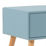 Benzara 1 Drawer Wooden Nightstand with Round Tapered Legs, Blue and Brown BM226953 Blue and Brown Wood BM226953