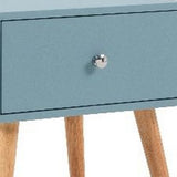 Benzara 1 Drawer Wooden Nightstand with Round Tapered Legs, Blue and Brown BM226953 Blue and Brown Wood BM226953