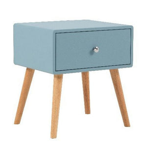 Benzara 1 Drawer Wooden Nightstand with Round Tapered Legs, Blue and Brown BM226953 Blue and Brown Wood BM226953