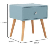 Benzara 1 Drawer Wooden Nightstand with Round Tapered Legs, Blue and Brown BM226953 Blue and Brown Wood BM226953