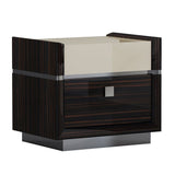 2 Drawer Nightstand with Grain Details and Plinth Base, Beige and Brown