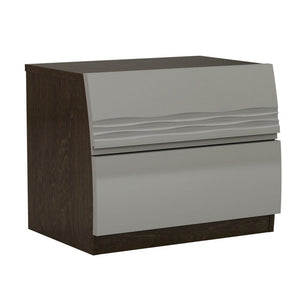 Benzara 18 Inches Dual tone Wooden Nightstand with 2 Drawers, Light Gray and Brown BM226962 Gray and Brown MDF BM226962